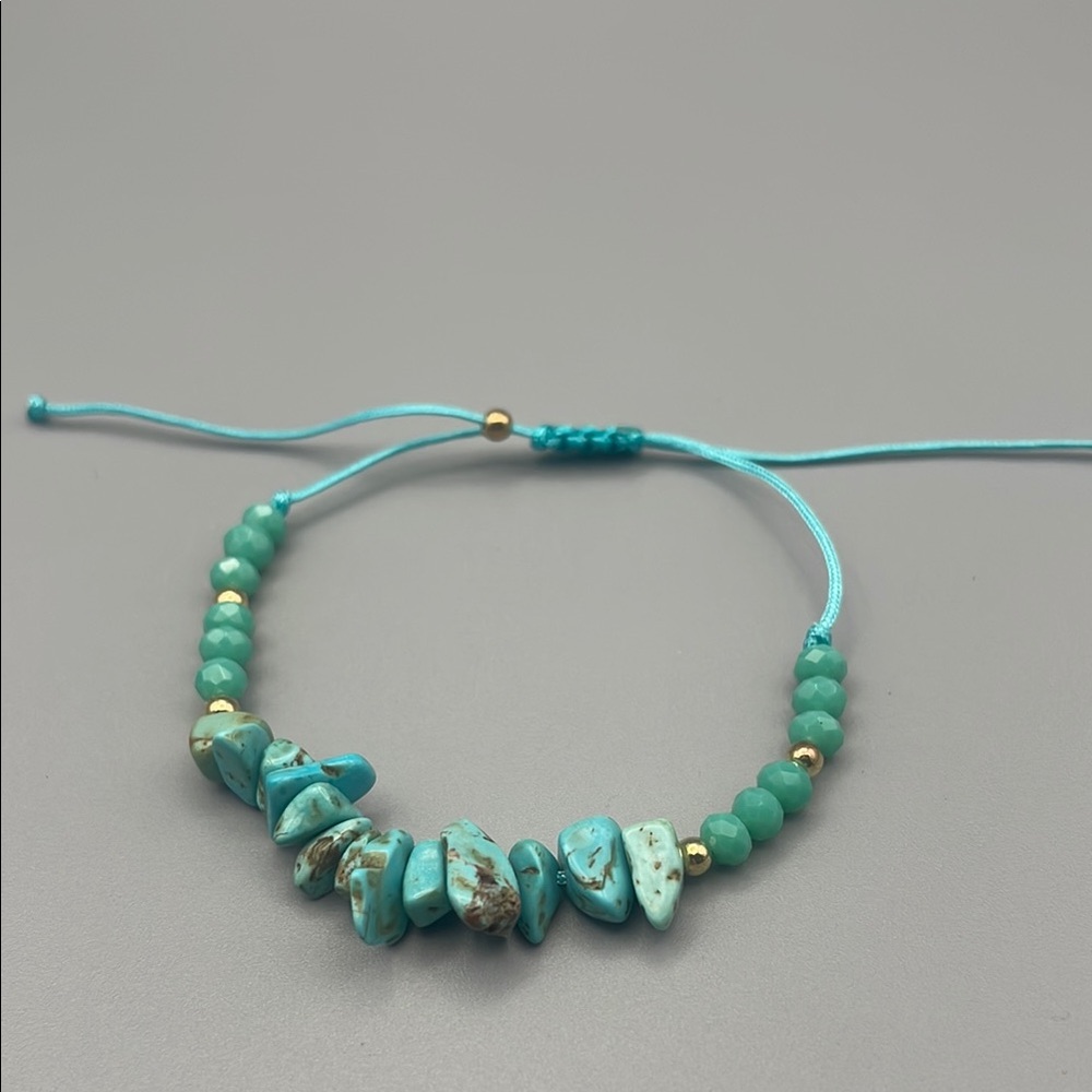 Turquoise Gemstone Bracelet with Gold Accents - Picture 2 of 6